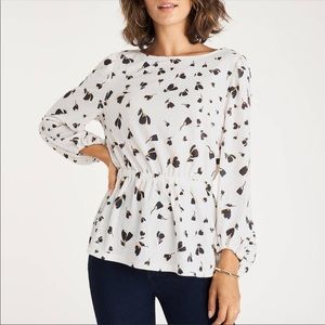 Ann Taylor Floral Cinched Waist Puff Sleeve Top XL